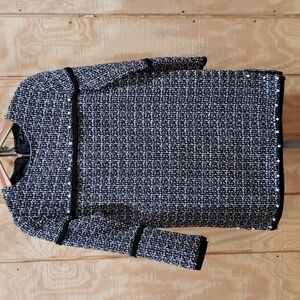 MiLan NWT Black White Texture Pearl Embellished Shift Mini Dress Size L